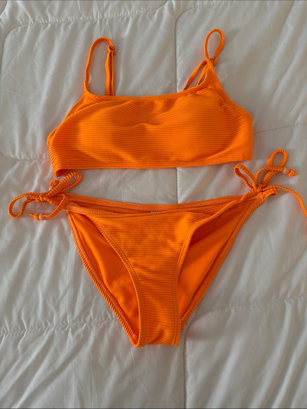 Vibrant Orange Ribbed Two-Piece Bikini